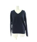 ニット セーター アンゴラ ネイビー 紺色 無地 Vネック 切り替えデザイン 長袖 トップス /PP ■GY60