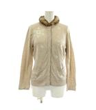 トランスワーク TRANS WORK カーディガン カシミヤ混 毛皮 ラビット 長袖 ラインストーン 40 ベージュ /XZ ■GY60