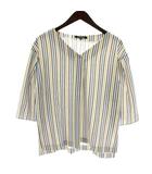 ブラウス 七分袖 ストライプ Vネック 38 青 ブルー 白 ホワイト グレー /XZ ■GY60