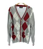 コムサコミューン COMME CA COMMUNE カーディガン Large グレー 赤 レッド アーガイル柄 Vネック 長袖 /GG ■GY60