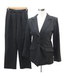  L.R スーツ セットアップ 上下 テーラードジャケット シングル ミドル丈 ワイドパンツ ロング丈 上 9AR 下 64-91 黒 ブラック オフホワイト ストライプ柄 /HO15 ■ECB001