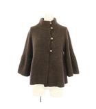 ポンチョ ジャケット アウター ニット ハイネック ウール混 麻 リネン混 2 茶 ブラウン /BB ■ECB001