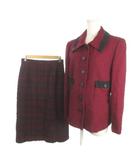 ジュンアシダ jun ashida スーツ セットアップ ジャケット スカート ツイード 11 赤 レッド 総裏地 切替 無地 チェック /MN7 ■ECD001
