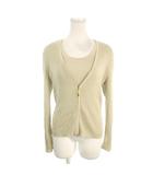 ジュンアシダ jun ashida アンサンブル カーディガン リブニット L ベージュ ラメ Vネック 長袖 ラウンドネック ノースリーブ /MN8 ■ECD001