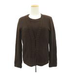 ランセル LANCEL アンサンブルニット M 茶 ブラウン カーディガン 前開き ミドル丈 カットソー 半袖 ラウンドネック ビーズ装飾 /YS20 ■ECD001