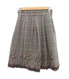 レストローズ L'EST ROSE フレアスカート MT グレー グレンチェック柄 花柄刺繍 ひざ丈 /YS26 ■ECD001