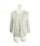 アクアスキュータム AQUASCUTUM アンサンブル カーディガン リブニット 7F グレー ラメ 七分袖 ノースリーブ スパンコール ビーズ /MN3 ■ECD001