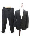 マリクレール MARIE CLAIRE スーツ セットアップ 上下 黒 ブラック ストライプ柄 テーラードジャケット シングルボタン ミドル丈 スラックスパンツ ロング丈 /YS53 ■ECD001