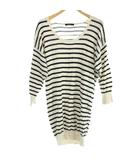 ニット セーター F 白×ネイビー ストライプ柄 ラウンドネック 長袖 /DU ■GY58