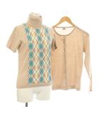 ジェイプレス J.PRESS アンサンブル ニット カーディガン M ウール ベージュ アーガイル柄 半袖 長袖 /LP ■GY58