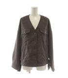 ノーカラージャケット 上着 9 チャコールグレー 無地 Vネック 長袖 /GG ■GY58