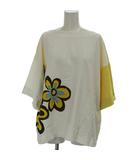 ユニクロ UNIQLO Tシャツ カットソー M 白 ホワイト 黄 イエロー 花柄 ボートネック 七分袖 /GG ■GY59