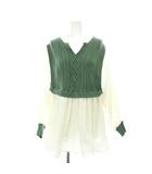 グローブ grove チュニック M 緑 グリーン 白 ホワイト ケーブル編み Vネック ノースリーブ /GP ■GY59