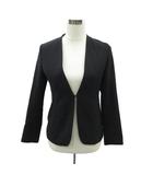 インディヴィ INDIVI スーツ フォーマル ノーカラージャケット 36 黒 ブラック Vネック ミドル丈 /YS21 ■ECC001