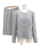 レリアン Leilian セットアップ ノーカラージャケット スカート ひざ丈 ツイード 11 ライトブルー /JS ■ECC001