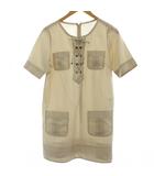 チュニック 絹 シルク 42 ベージュ 半袖 レースアップ パッチポケット ECC001 /GG ■ECC001