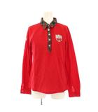 ゴルフウェア ポロシャツ L 赤 レッド 長袖 レギュラーカラー ハーフボタン バックプリント ワッペン 刺繍 タグ付き /BB ■ECC001