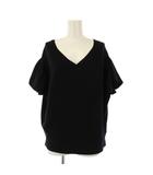 イエナ IENA ニット 半袖 Vネック ストレッチ フリル ワンカラー F 黒 ブラック /BB ■ECC001