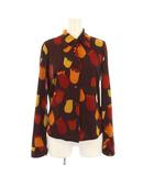 カットソー 長袖 レギュラーカラー ストレッチ 総柄 F 茶 ブラウン /BB ■ECC001