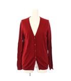 ニットカーディガン 長袖 Vネック 薄手 ワンカラー ウール L 赤 レッド /BB ■ECC001