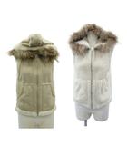 ボアベスト フェイクムートンベスト ミドル丈 リバーシブル F ベージュ フード付 ファー付 /SY53 ■ECC001