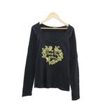 カットソー L 黒 長袖 ラウンドネック プリント スパンコール装飾 /SY59 ■ECC001