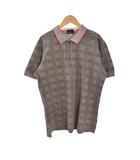 ポロシャツ チェック柄 総柄 襟付き アクセントカラー 4 灰色 グレー ピンク 616-32008 ■ECD001