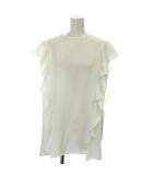 エムプルミエ ブラック M-Premier BLACK シャツ ブラウス 38 オフホワイト ラウンドネック フリル袖 フレンチスリーブ /GG ■ECD001