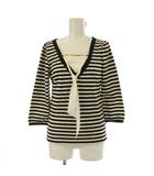 スープ SOUP Tシャツ カットソー 9 白 ホワイト 黒 ブラック ストライプ柄 七分袖 Vネック /LP ■ECD001