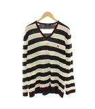 バーバリーブラックレーベル BURBERRY BLACK LABEL セーター ニット Vネック ボーダー 長袖 3 黒 白 /YM ■ECD001