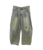 フリークスストア FREAKS STORE デニム ジーンズ L インディゴブルー 黄 イエロー ダメージ加工 ウォッシュ加工 ワイドシルエット /NU ■GY58