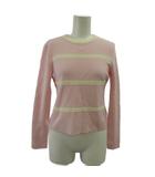 クレージュ courreges ニット セーター ウール 9R ピンク 白 ホワイト 長袖 ボーダー柄 クルーネック /PP ■GY58