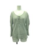 23区 オンワード樫山 ニット カットソー 綿 44 ライトグレー レースアップ リブ編み 七分袖 /GR ■GY58