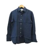 ユナイテッドアローズ UNITED ARROWS シャツ 麻 リネン S インディゴ ネイビー 紺 無地 レギュラーカラー 長袖 スリムフィット /PP ■GY58