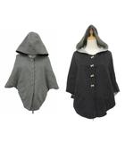 シンシアローリー CYNTHIA ROWLEY ジャケット ポンチョ 上着 ウール 2 グレー 黒 ブラック リバーシブル フード付き ミドル丈 /YS13 ■ECA002