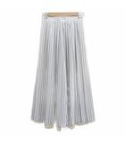 フランシュリッペ franche lippee ガウチョパンツ ワイドパンツ 七分丈 M 白 ホワイト 青 ブルー ストライプ柄 プリーツ 裾レース /YS32 ■ECA002