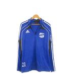 アディダス adidas ジャケット ジャージ プルオーバー サッカー XO 青 ブルー 長袖 ハーフジップ 袖ライン /MN31 ■ECA002