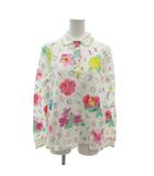 レオナールスポーツ LEONARD SPORT ポロシャツ 42 鹿の子 長袖 花柄 ロゴ 白 ホワイト /NU ■ECD002