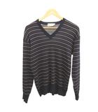 new Pet Tシャツ L 紺 ネイビー ストライプ柄 Vネック 長袖 /RN ■ECD001