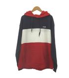 フィラ FILA パーカー スウェット 長袖 プルオーバー トリコロールカラー ロゴ L 紺 ネイビー 白 ホワイト 赤 レッド /XZ ■ECB001