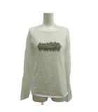 Tシャツ 42 白 ホワイト ピクセルアート柄 スタッズ ボートネック 長袖 カットソー /PP ■ECB001