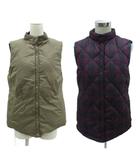 クロコダイル CROCODILE ダウンベスト ジャケット リバーシブル スタンドカラー ミドル丈 チェック柄 L 茶色 ブラウン ボルドー /HO42 ■ECB002