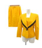 渡辺雪三郎 ユキサブロウワタナベ YUKISABURO WATANABE セットアップ 上下 ノーカラージャケット シングル ミドル丈 フレアスカート ひざ丈 9 黄色 イエロー /HO4 ■ECB002