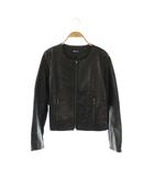 レザージャケット ブルゾン ノーカラー 羊革 7 ブラック /ES ■ECE003