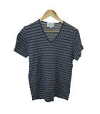 ユナイテッドアローズ UNITED ARROWS Tシャツ 麻 リネン M 紺 ネイビー ストライプ柄 Vネック 半袖 /NP ■ECB001