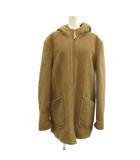 コート M 茶 ブラウン フード付き ジップアップ 長袖 ボア裏地 フェイクスエード ミドル丈 /PP ■ECA003