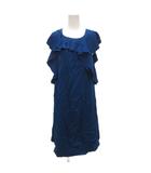 ランバン LANVIN ドレス ワンピース ひざ丈 フリル ノースリーブ 34 青 ブルー /JS ■ECA003