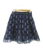 ジルスチュアート JILL STUART White スカート 2 青 ブルー 黒 ブラック カットジャガード 花柄 Aライン ミディ丈 /MN43 ■ECA003