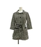 クレージュ courreges スプリングコート ステンカラー アウター 七分袖 ミドル ギンガムチェック ベルト付き 38 黒 ブラック 白 ホワイト /XZ ■GY58