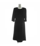 ランバン LANVIN フォーマル ワンピース 38 黒 ブラック 無地 ラウンドネック ロング丈 七分袖 0703108-00-A14 /GG ■GY59